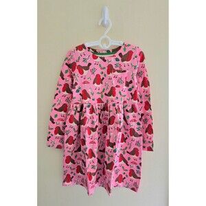NWOT Mini Boden Long Sleeve Fun Jersey Dress-  Formica Pink Festive Robins